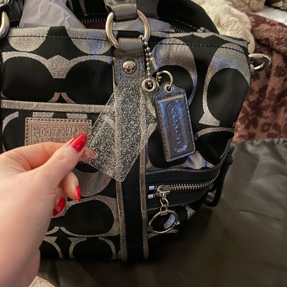 Coach Poppy Signature Black and Silver Convertible Tote Shoulder Bag - Picture 7 of 9